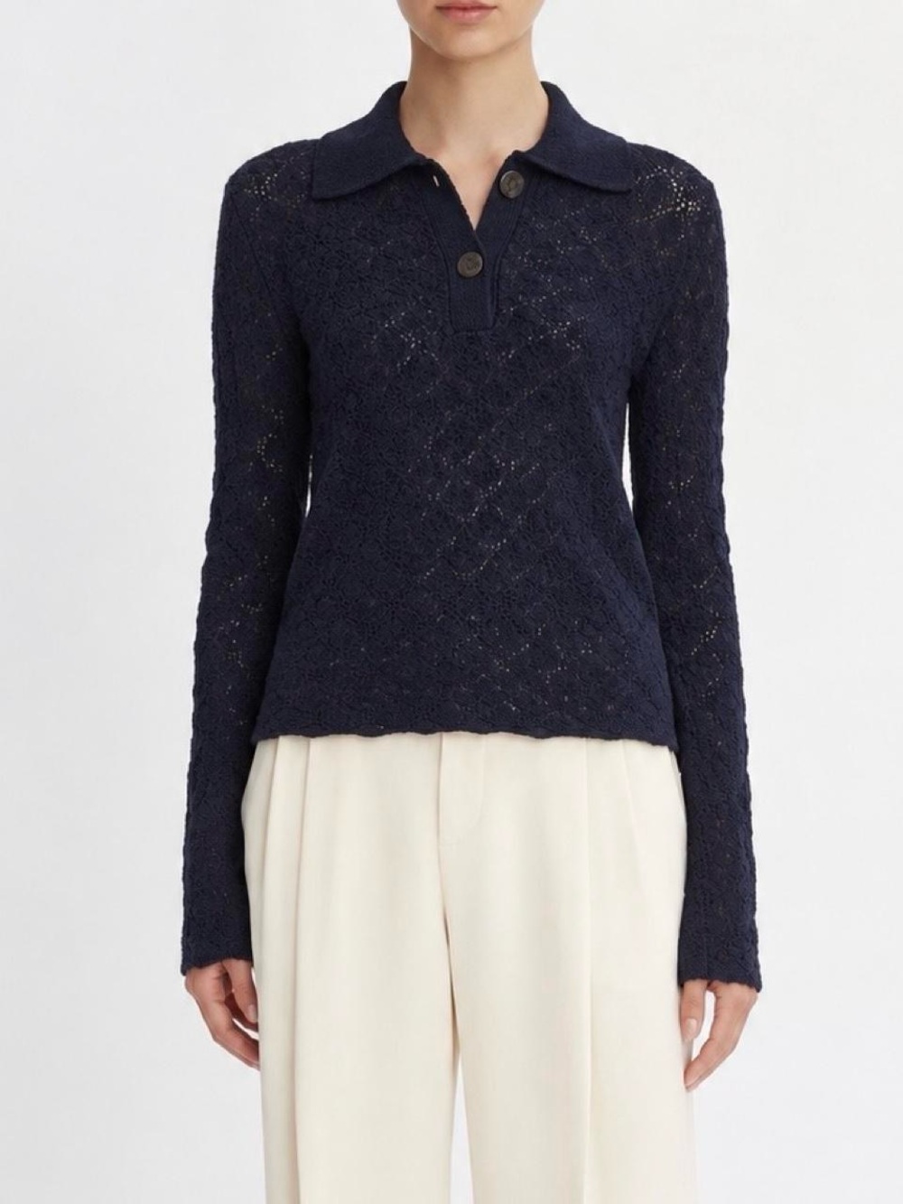 [NWOT] VINCE Lace Stitch Long Sleeve Wool Blend Polo